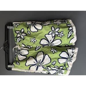 Duck Head Green Tropical Print Board Shorts with Drawstring Waist